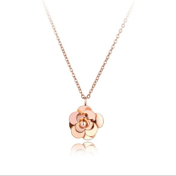 Rose gold stainless steel Camellia necklace. - Picture 3 of 3